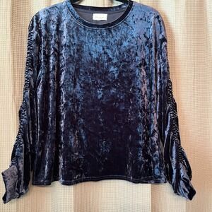 Melloday Blue Crushed Velvet Top Ruched Long Sleeve Whimsigoth Bewitched Boho XL